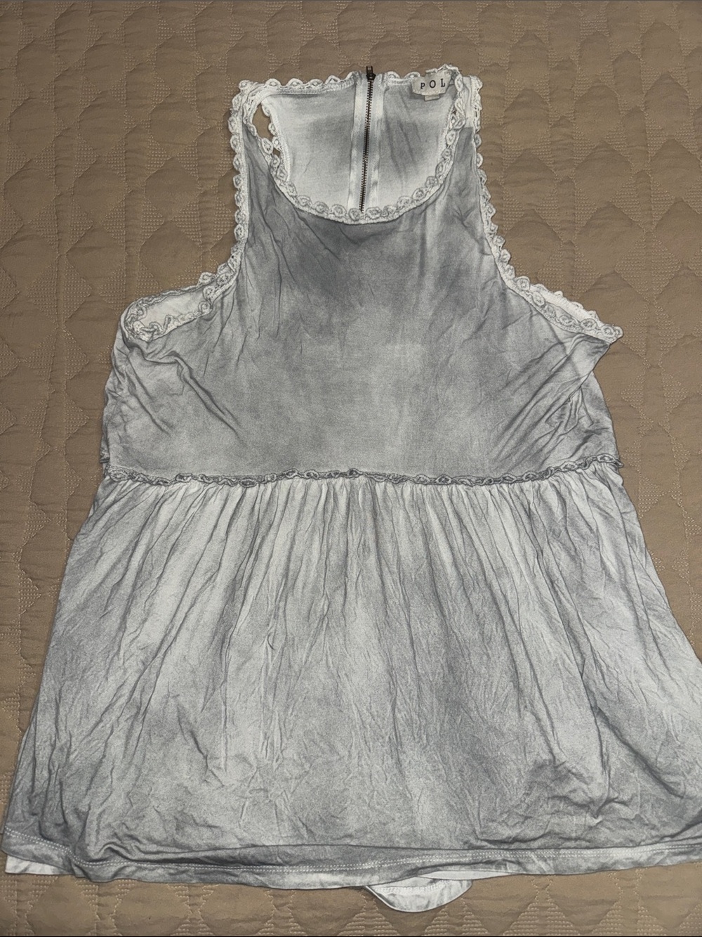 POL Light Gray Lace-Trim Racerback Tank